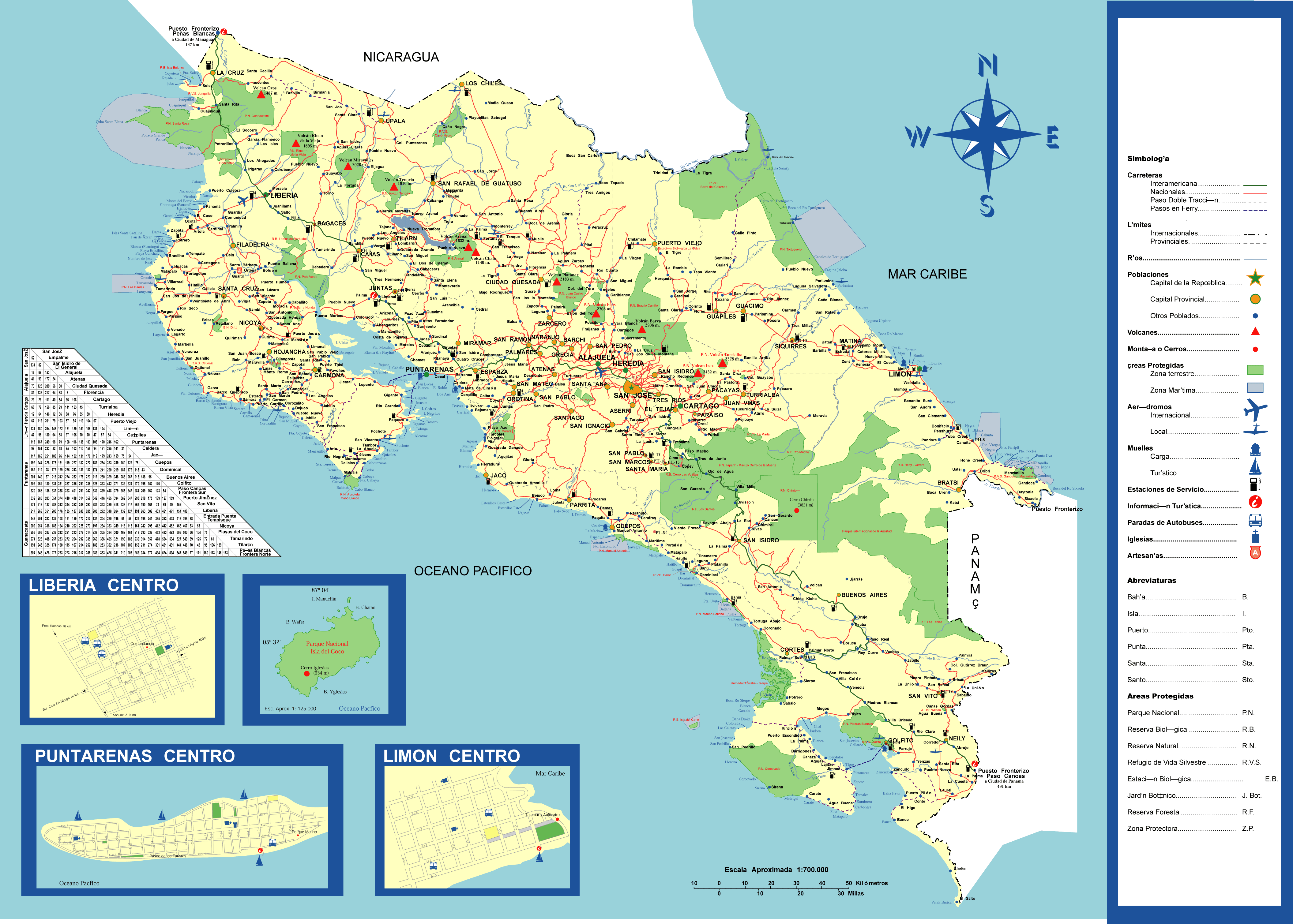 Costa Rica Strassenkarte