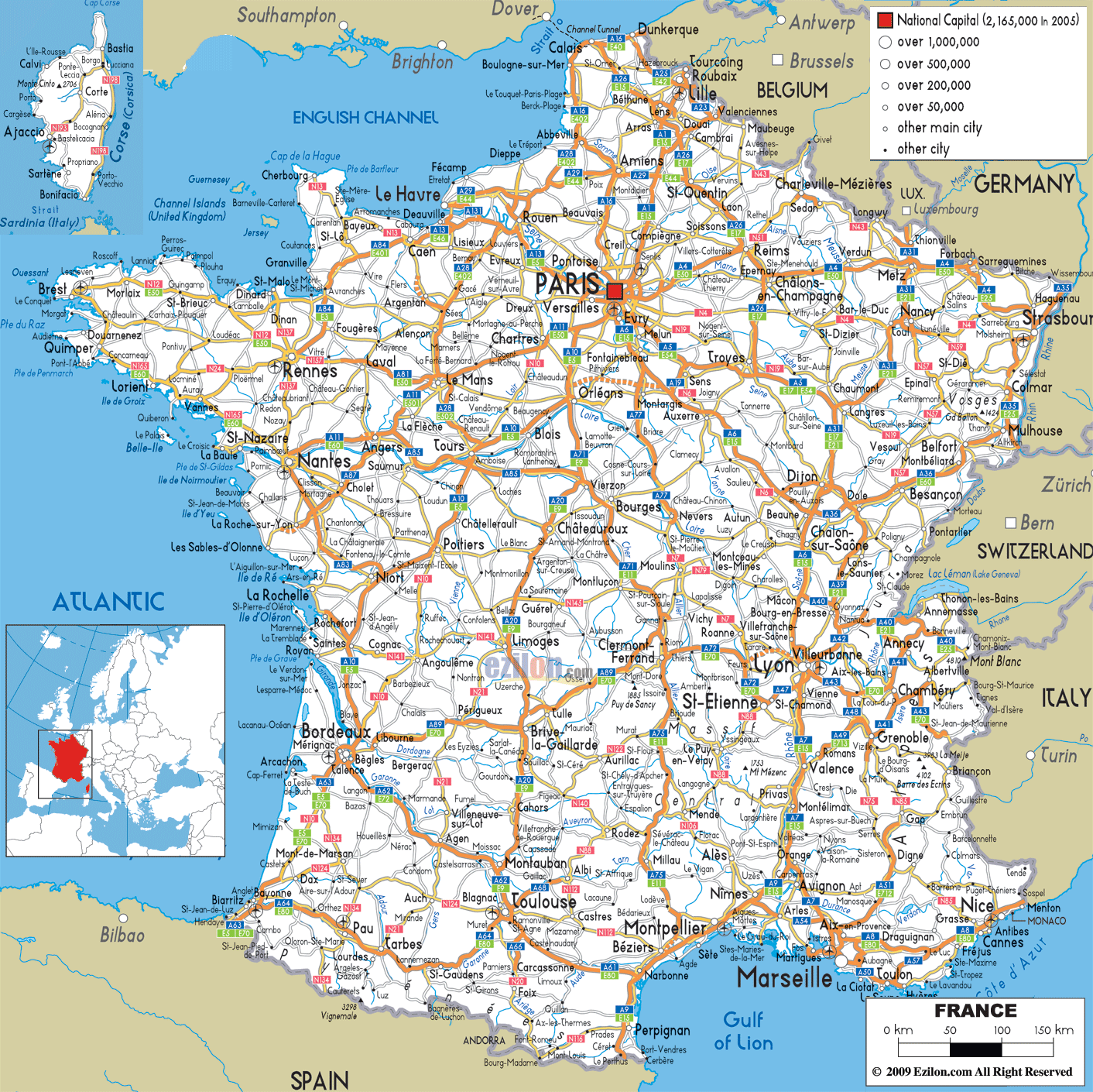 Frankreich Strassenkarte