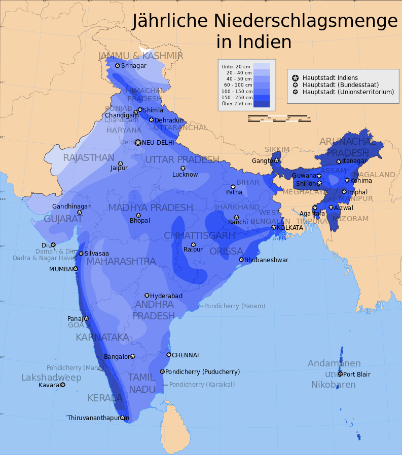 Indien Karte Niederschlagsmengen
