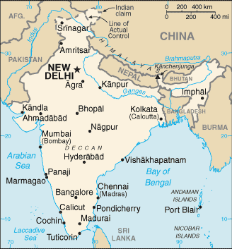 Indien Karte Wichtigste Staedte