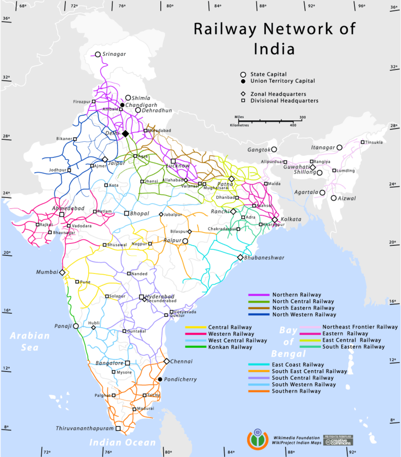 Indien Karte Zugverbindungen