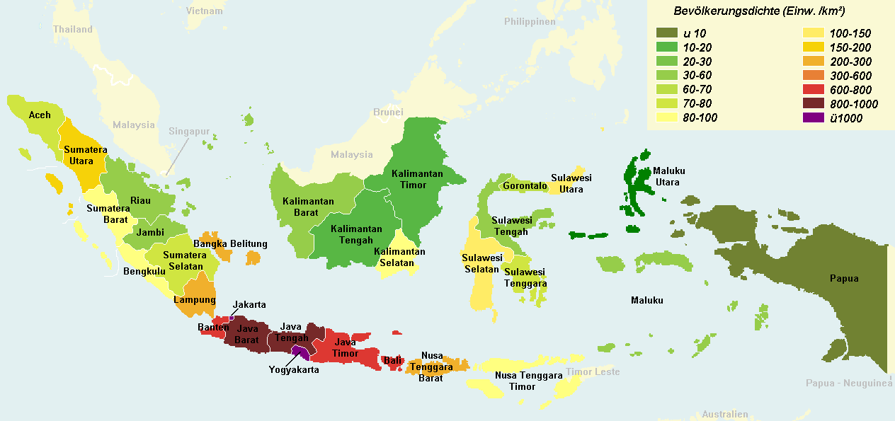 Bevölkerungsdichte auf Indonesien