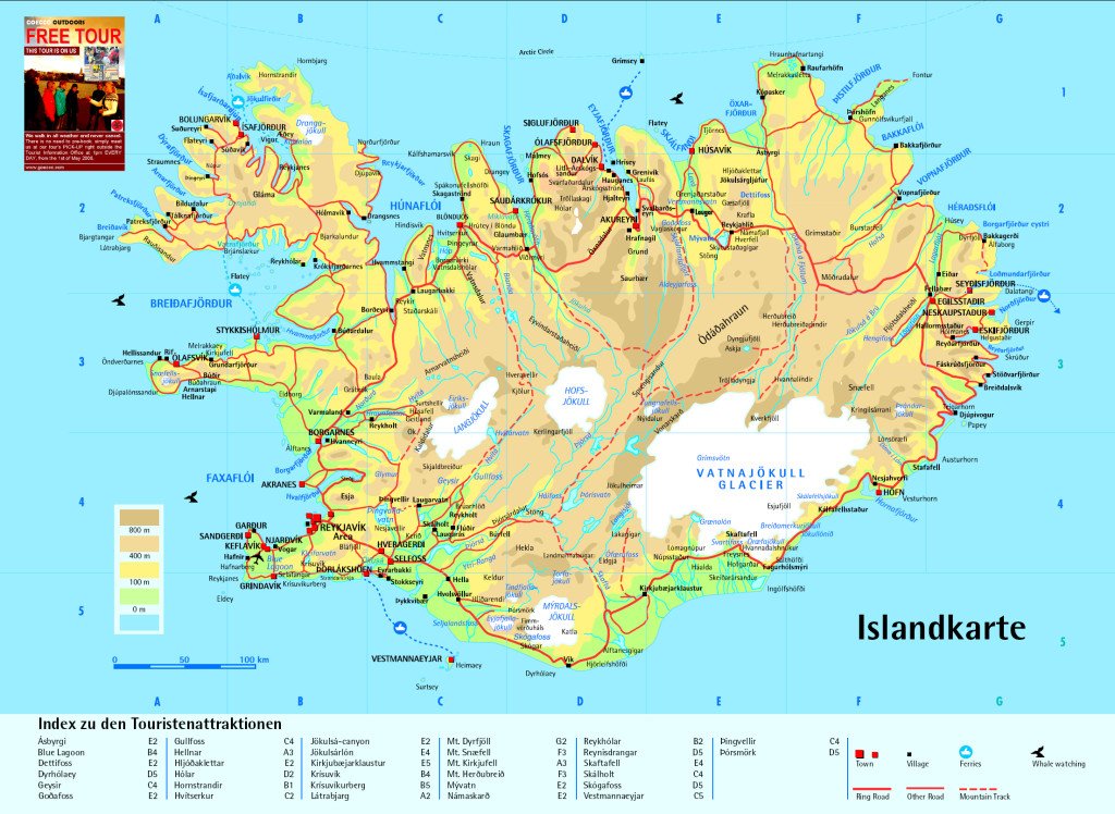 Karten von Island mit Straßenkarte und Stadtplan von Reykjavik