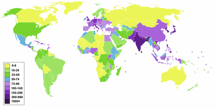 Länder nach Bevölkerungsdichte