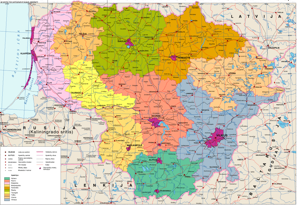 Karten von Litauen mit Straßenkarte und Sehenswürdigkeiten