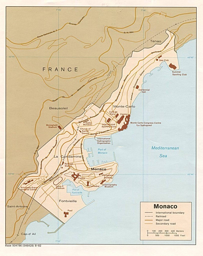 Karten von Monaco mit Straßenkarte und Sehenswürdigkeiten