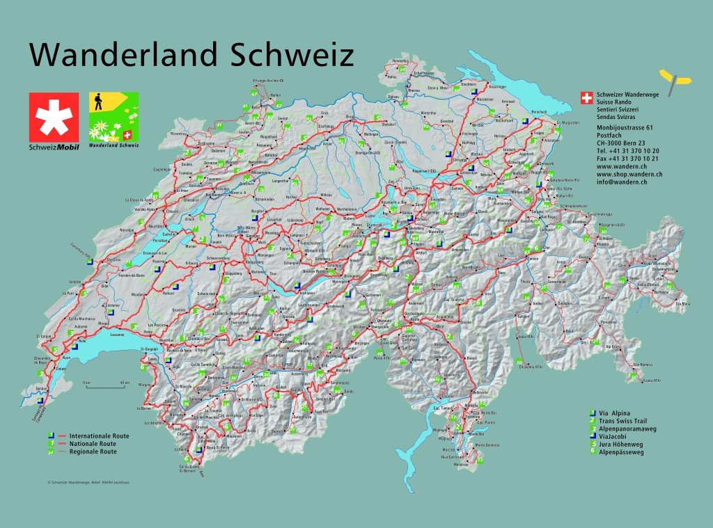 Karten von der Schweiz mit Wanderkarte und Strassenkarte