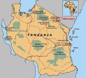 Karten von Tansania mit Straßenkarte und Sehenswürdigkeiten