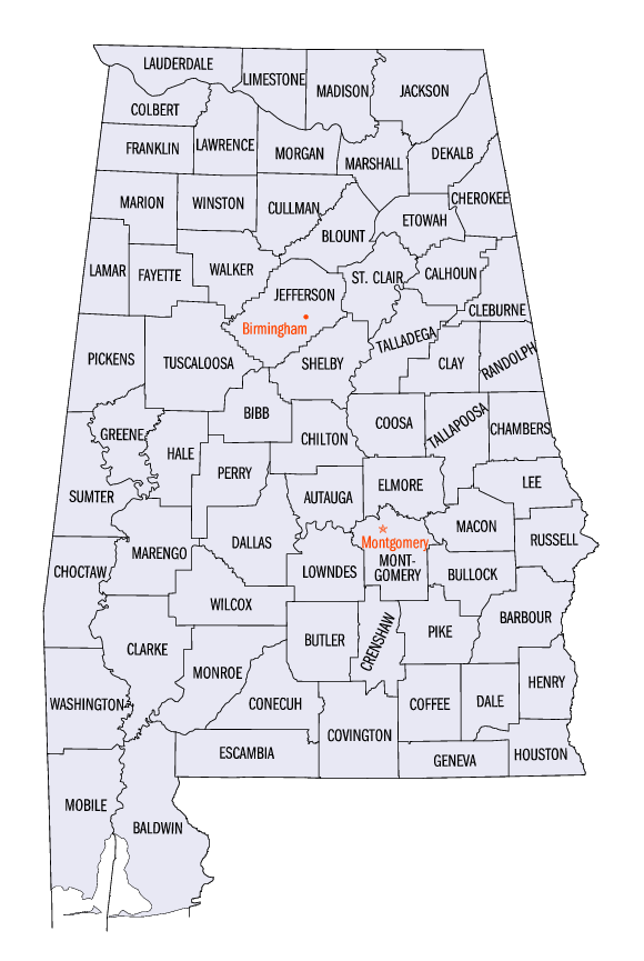 USA Karte Alabama Regionen