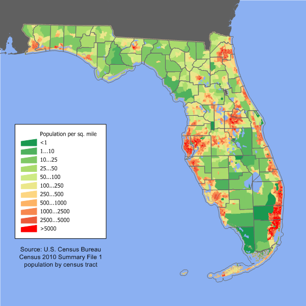 USA Karte Florida Bevoelkerungsdichte
