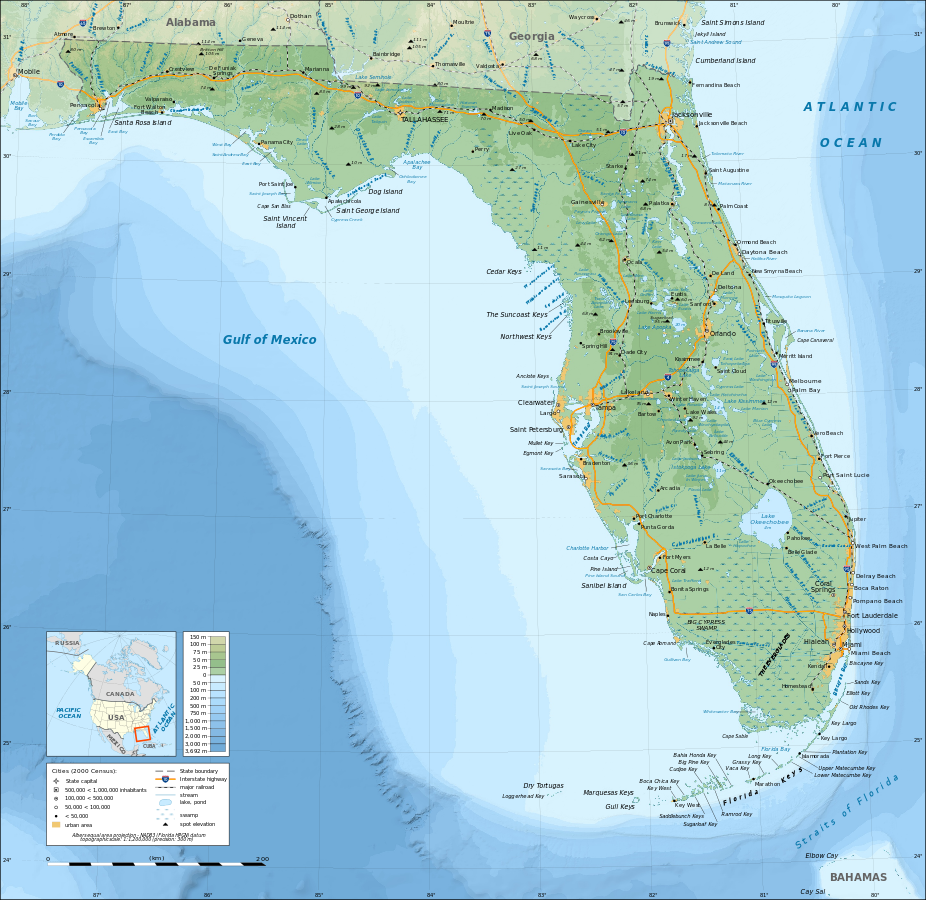 USA Karte Florida Topographie