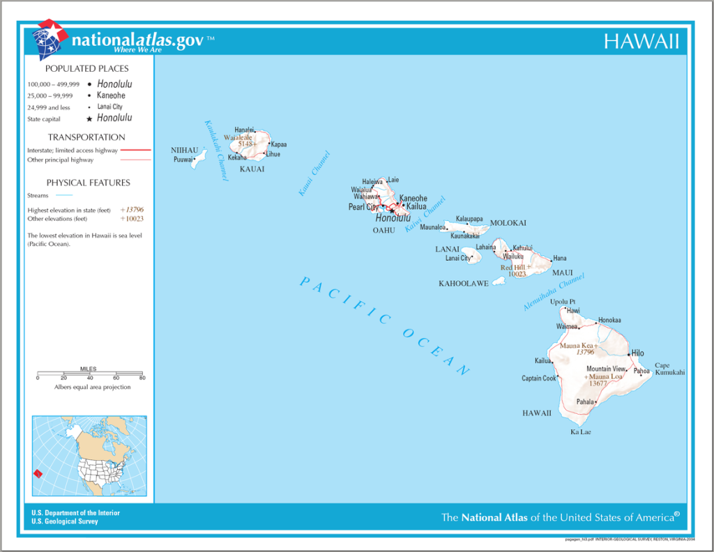 Karten USA - Hawaii (HI) mit Straßenkarte und Bevölkerungsdichte