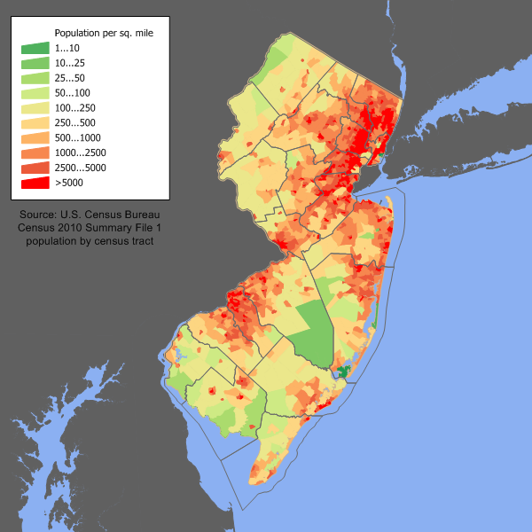 USA Karte New Jersey Bevoelkerungsdichte