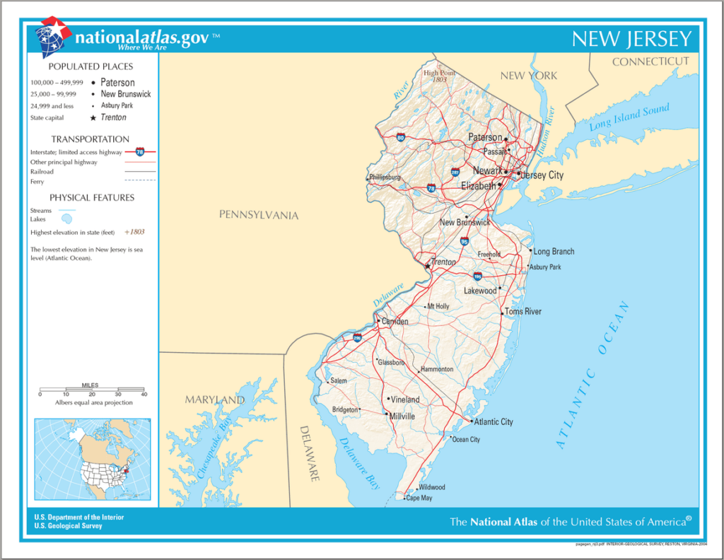 Karten USA New Jersey (NJ) mit Straßenkarte und Bevölkerungsdichte Auswandern Info Karten USA New Jersey (NJ) mit Straßenkarte und Bevölkerungsdichte Auswandern Info