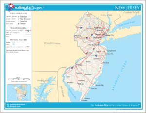 Karten USA - New Jersey (NJ) mit Straßenkarte und Bevölkerungsdichte