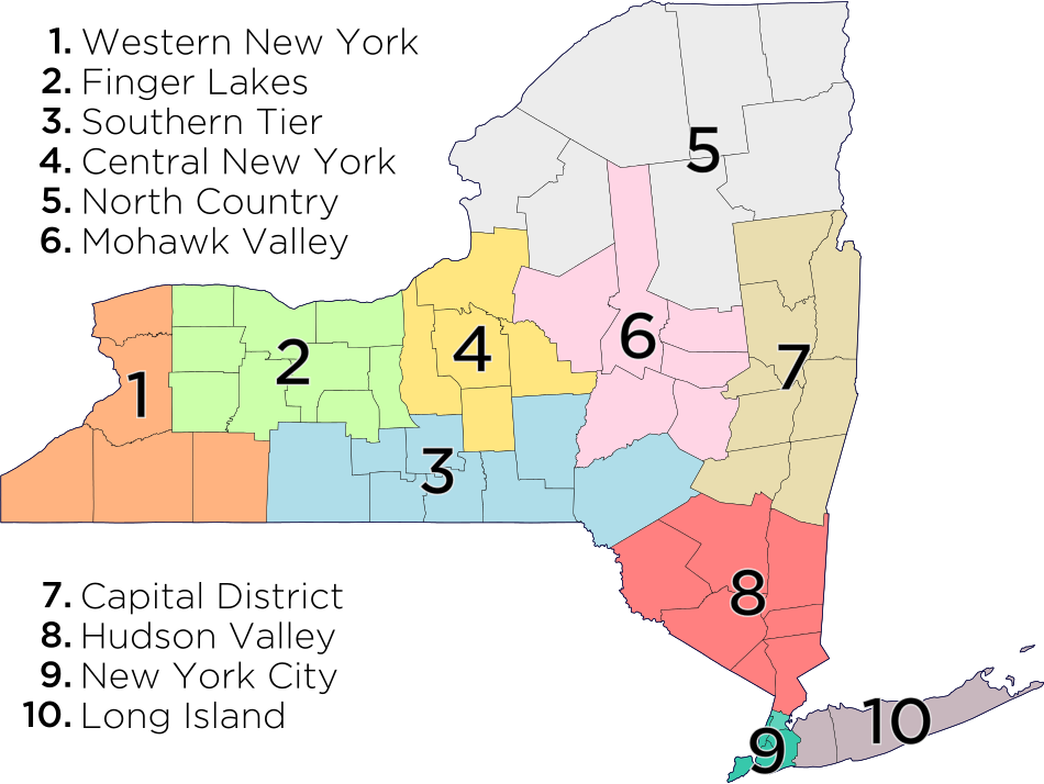USA Karte New York Regionen
