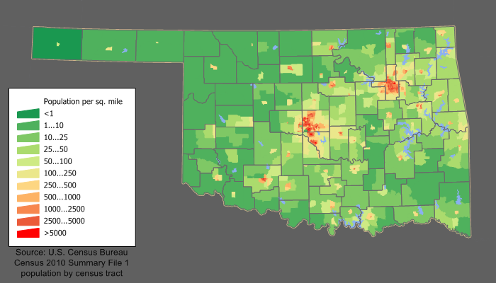 USA Karte Oklahoma Bevölkerungsdichte